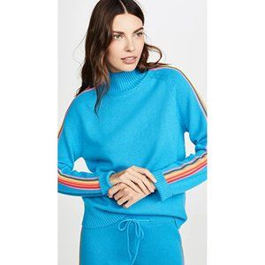 PREOWNED $395 CHINTI & PARKER RIPPLE BLUE RAINBOW WOOL CASHMERE TURTLENECK SZ L